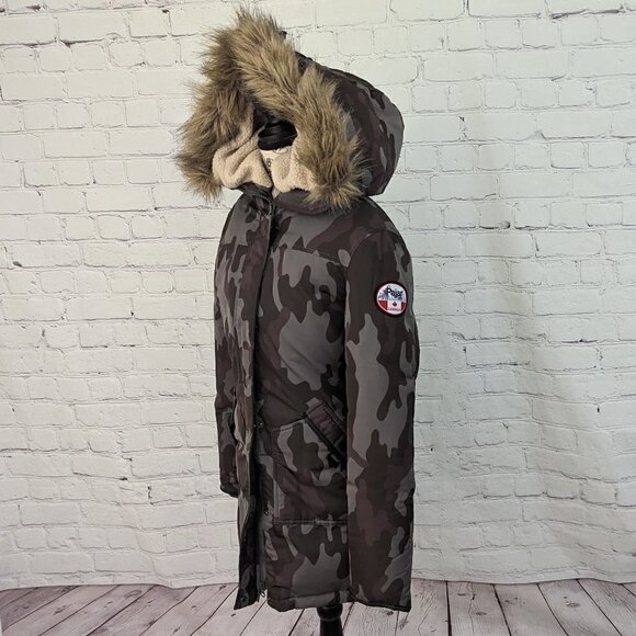 PAJAR CANADA Green Camo Feather Down Faux Fur Parka Sherpa S - Picture 3 of 9